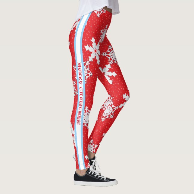 Frohe Weihnachten! Winterweiße Schneeflocken rot Leggings (Rechts)