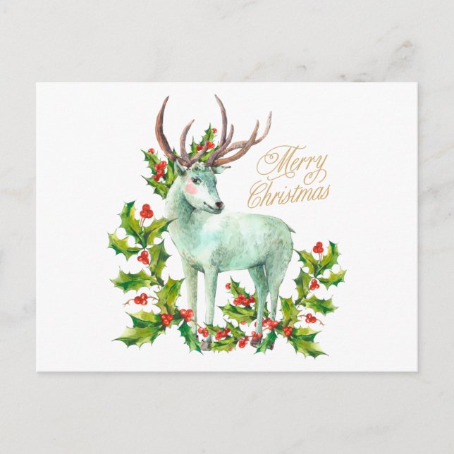 Frohe Weihnachten Woodland Deer und Holly Berry (Vorderseite)