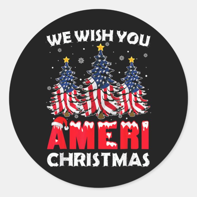 Frohe Weihnachten wünschen wir Ihnen Ameri Xmas Am Runder Aufkleber (Vorderseite)