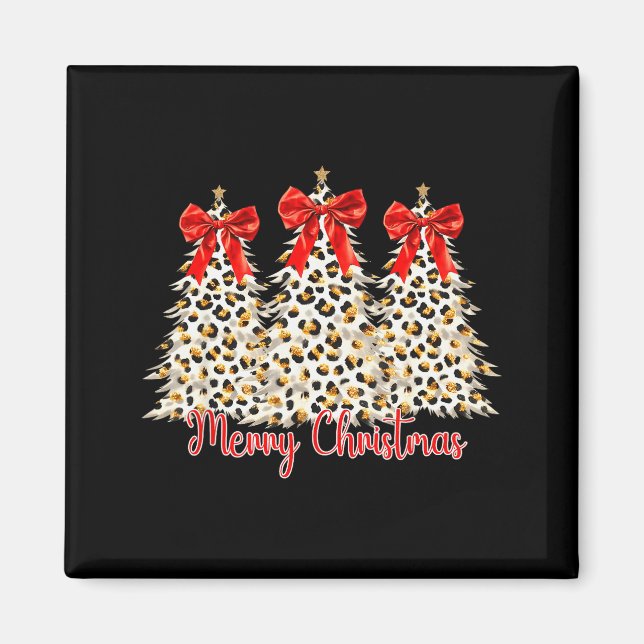 Frohe Weihnachten Xmas Bäume Leopard Kokette Schle Magnet (Vorne)