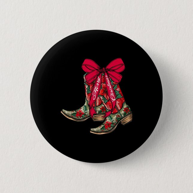 Frohe Weihnachten Xmas Cowboy Boots Coquette Bow P Button (Vorderseite)