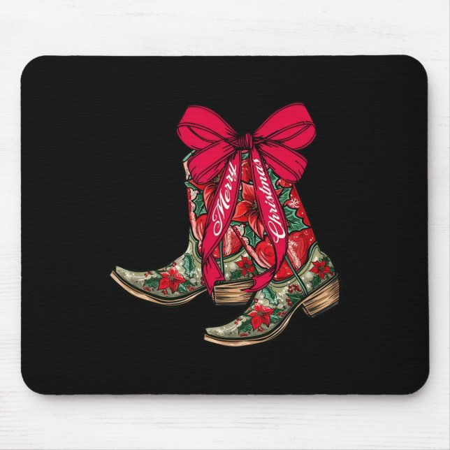 Frohe Weihnachten Xmas Cowboy Boots Coquette Bow P Mousepad (Vorne)