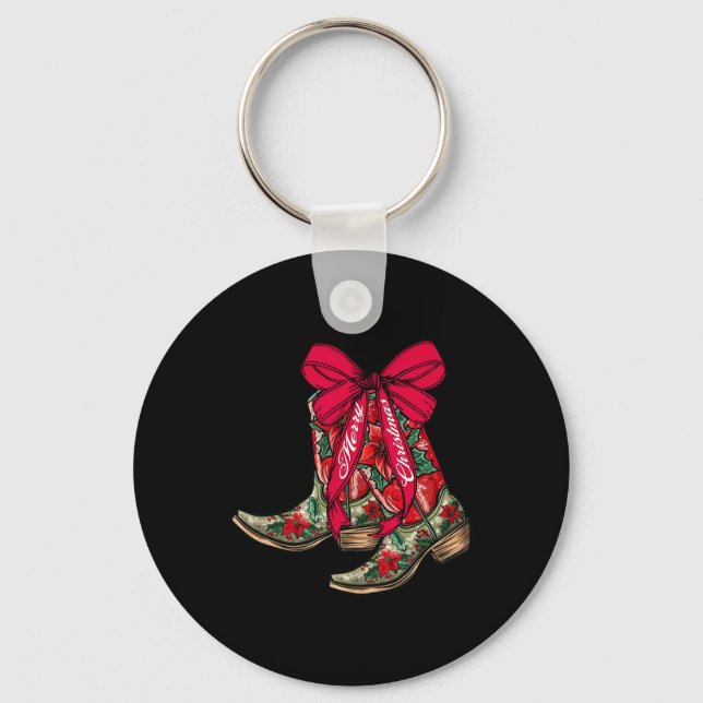 Frohe Weihnachten Xmas Cowboy Boots Coquette Bow P Schlüsselanhänger (Vorderseite)