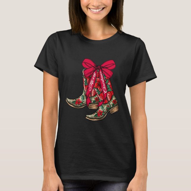 Frohe Weihnachten Xmas Cowboy Boots Coquette Bow P T-Shirt (Vorderseite)