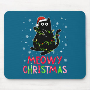 Frohe Weihnachten Xmas Lichter Schwarze Katzen-Pyj Mousepad