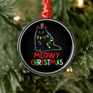 Frohe Weihnachten Xmas Lichter schwarze Katzen-Pyj Ornament Aus Metall