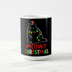 Frohe Weihnachten Xmas Lichter schwarze Katzen-Pyj Verwandlungstasse