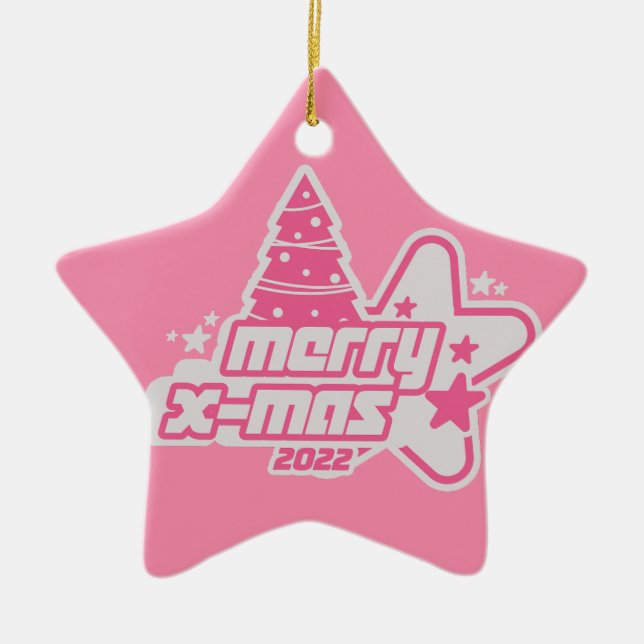 Frohe Weihnachten Y2K 2022 Rosa Keramik Ornament (Vorne)