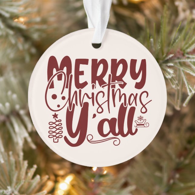 Frohe Weihnachten Y’all Script Burgundy Cream Ornament (Baum)