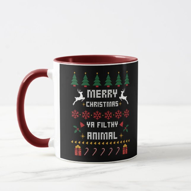 Frohe Weihnachten Ya Filthy Animal Ugly Weihnachte Tasse (Links)