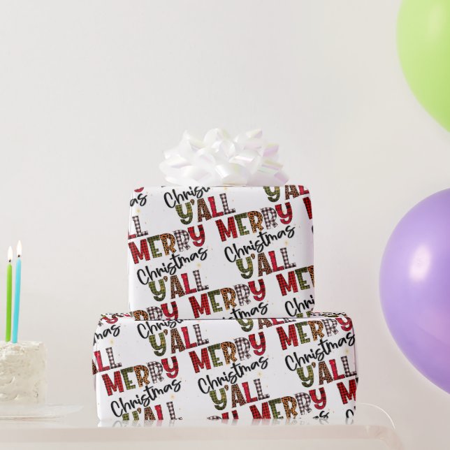 Frohe Weihnachten Y'All Chic Modernes Kariertes Mu Geschenkpapier (Partygeschenke)
