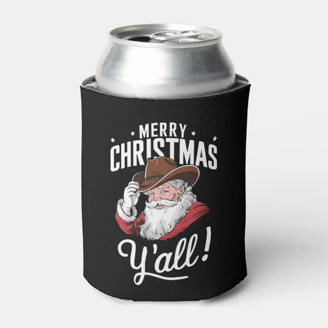 Frohe Weihnachten Y'all Country Cowboy Santa Claus Dosenkühler (Kanne Vorderseite)