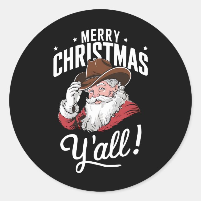 Frohe Weihnachten Y'all Country Cowboy Santa Claus Runder Aufkleber (Vorderseite)