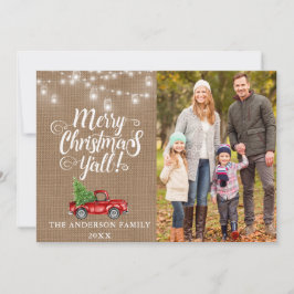 Frohe Weihnachten Y'all Foto Lights Burlap Truck