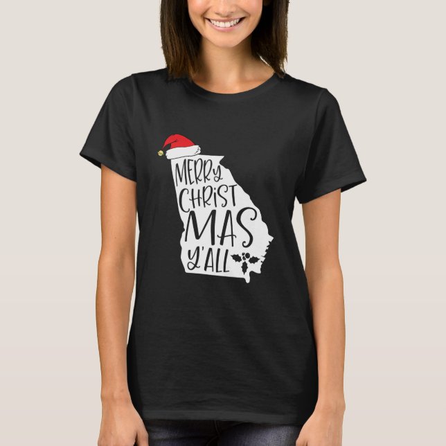 Frohe Weihnachten Yall Georgia Staat Map T-Shirt (Vorderseite)