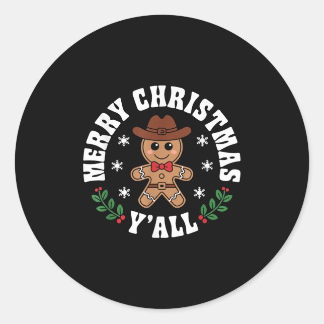 Frohe Weihnachten Yall Gingerbread Cowboy Howdy We Runder Aufkleber (Vorderseite)