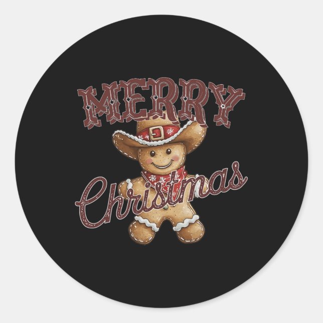Frohe Weihnachten Yall Gingerbread Cowboy Howdy We Runder Aufkleber (Vorderseite)
