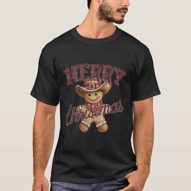 Frohe Weihnachten Yall Gingerbread Cowboy Howdy We T-Shirt (Vorderseite)