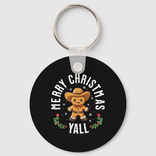 Frohe Weihnachten Yall Gingerbread Cowboy Western Schlüsselanhänger (Vorderseite)