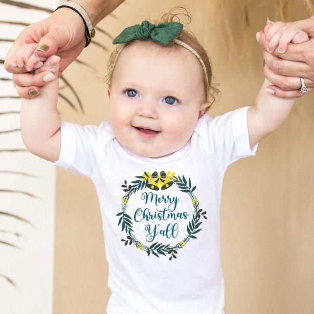 Frohe Weihnachten Y'all Green Wreath White Baby Strampler (Von Creator hochgeladen)
