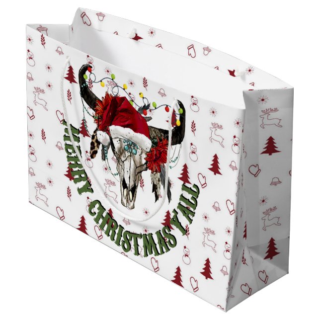 Frohe Weihnachten Y'all Große Geschenktüte (Rückseite Schrägansicht)