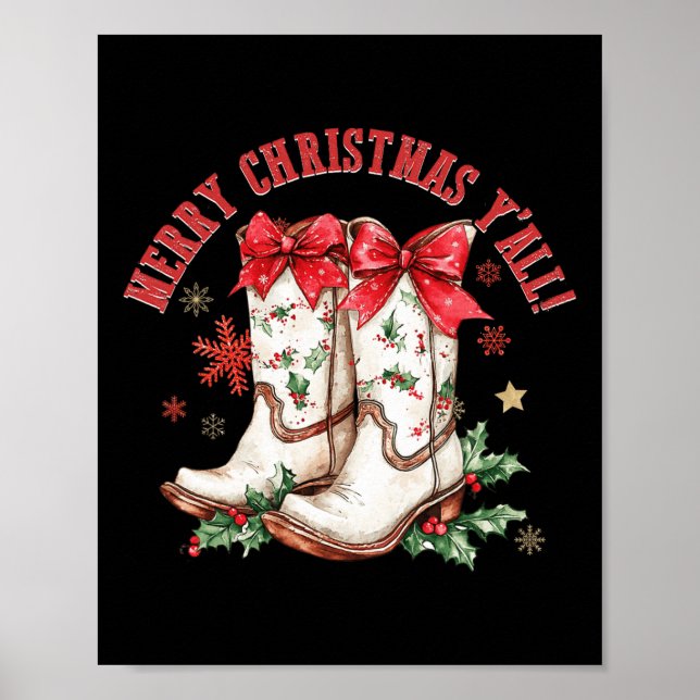 Frohe Weihnachten Y'all Howdy Weihnachtsschuhe Cow Poster (Vorne)
