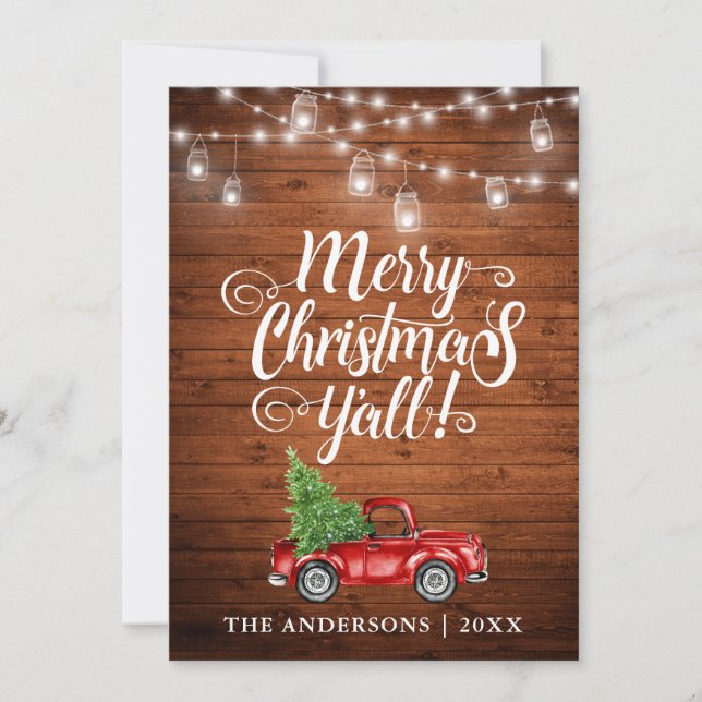 Frohe Weihnachten Y'all Jar Lights Truck Wood (Vorderseite)
