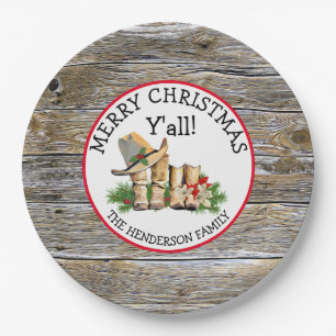 Frohe Weihnachten Y'all Land und Western Rustikal Pappteller