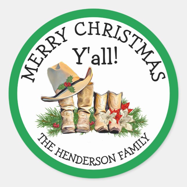 Frohe Weihnachten Y'all Land und Western Rustikal Runder Aufkleber (Vorderseite)