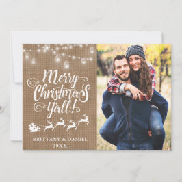 Frohe Weihnachten Y'all Lights Burlap Couple Foto