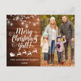 Frohe Weihnachten Y'all Lights Wood Family Foto Postkarte
