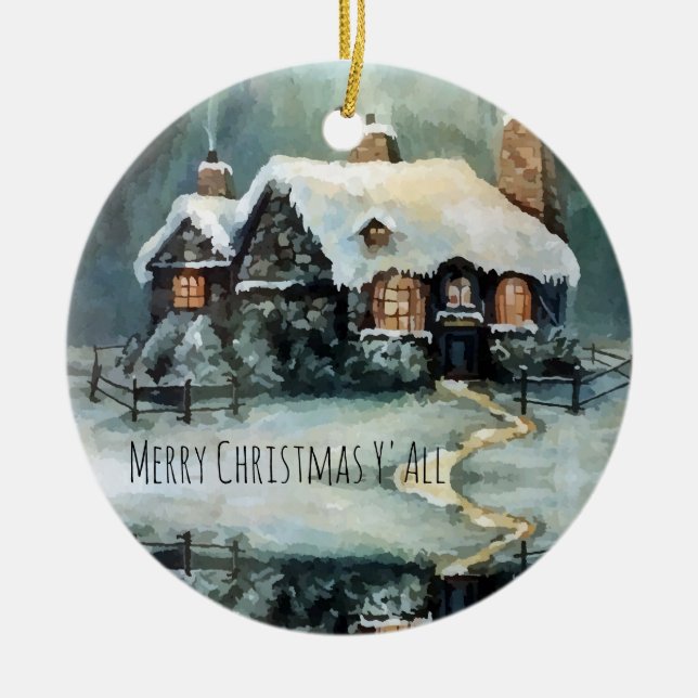 Frohe Weihnachten Y'All Marvelous Winter Night Keramik Ornament (Vorne)