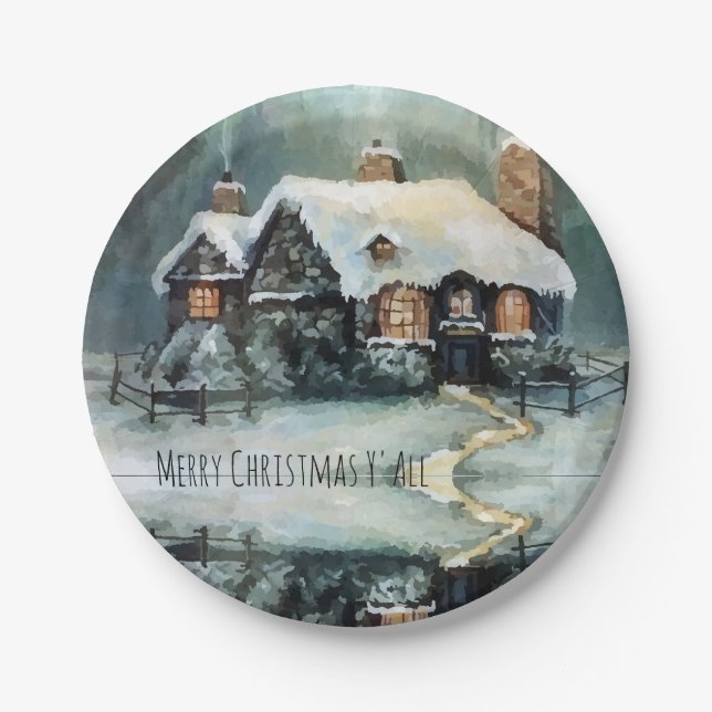 Frohe Weihnachten Y'All Marvelous Winter Night Pappteller (Vorderseite)
