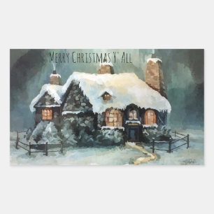 Frohe Weihnachten Y'All Marvelous Winter Night Rechteckiger Aufkleber