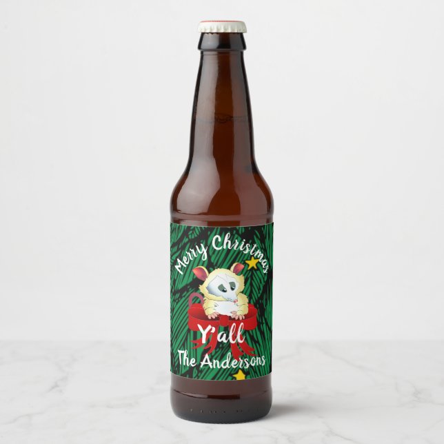 Frohe Weihnachten Ya'll mit Possum Bierflaschenetikett (Vorderseite)
