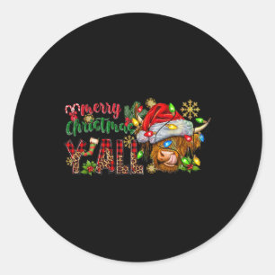 Frohe Weihnachten Y'all Niedliche Hochland-Kuh Wei Runder Aufkleber