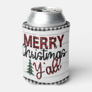Frohe Weihnachten Y'all Rustikale Karierte Bäume U Dosenkühler
