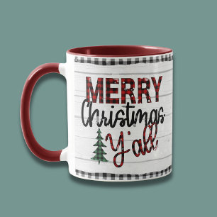 Frohe Weihnachten Y'all Rustikale Karierte Bäume U Tasse
