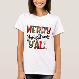 Frohe Weihnachten Y'all Tartan Leopard Print Moder Tri-Blend Shirt