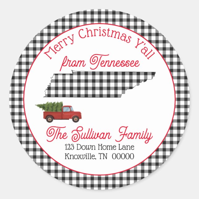 Frohe Weihnachten Y'all Tennessee Rücksendeadresse Runder Aufkleber (Vorderseite)