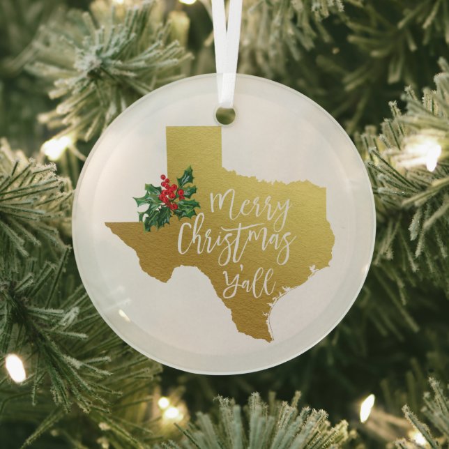 Frohe Weihnachten Y'all Texas Glas Ornament (InSitu)