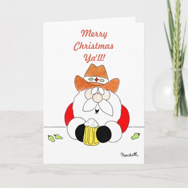 Frohe Weihnachten Ya'll Texas Santa mit Bier (Vorderseite)