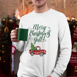 Frohe Weihnachten Y'all Vintag Truck White Green T-Shirt<br><div class="desc">Fröhliche Weihnachten - Vintager Wasserfarbener Truck mit Weihnachtsbaum Herren Langschläfer T - Shirt - Grüner Text</div>