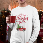 Frohe Weihnachten Y'all Vintag Truck White Red T-Shirt<br><div class="desc">Frohe Weihnachten - Vintager Wasserfarbenfroher Truck mit Weihnachtsbaum Herren Langschläfer T - Shirt</div>