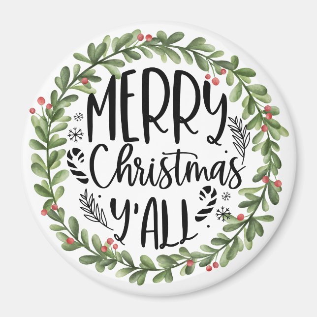 Frohe Weihnachten Y'all Wasserfarbenreath Magnet (Vorne)