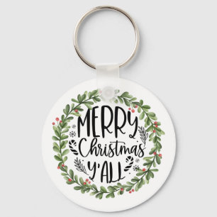 Frohe Weihnachten Y'all Wasserfarbenreath Schlüsselanhänger