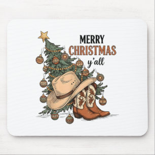 Frohe Weihnachten Y'all Western Cowboy Stiefel Hut Mousepad