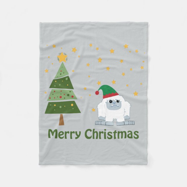 Frohe Weihnachten Yeti Fleecedecke (Vorderseite)