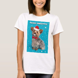 Frohe Weihnachten Yorkie Dog in Weihnachtsmannmütz T-Shirt