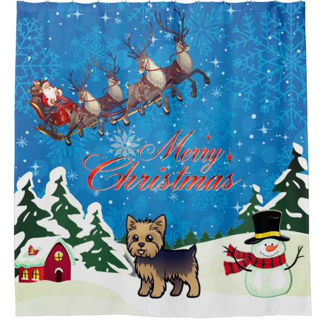 Frohe Weihnachten Yorkie mit Santa Duschvorhang (Vorderseite)